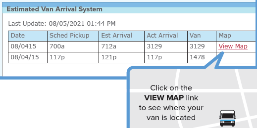 Picture of estimated arrival screen and call out box to show map link.